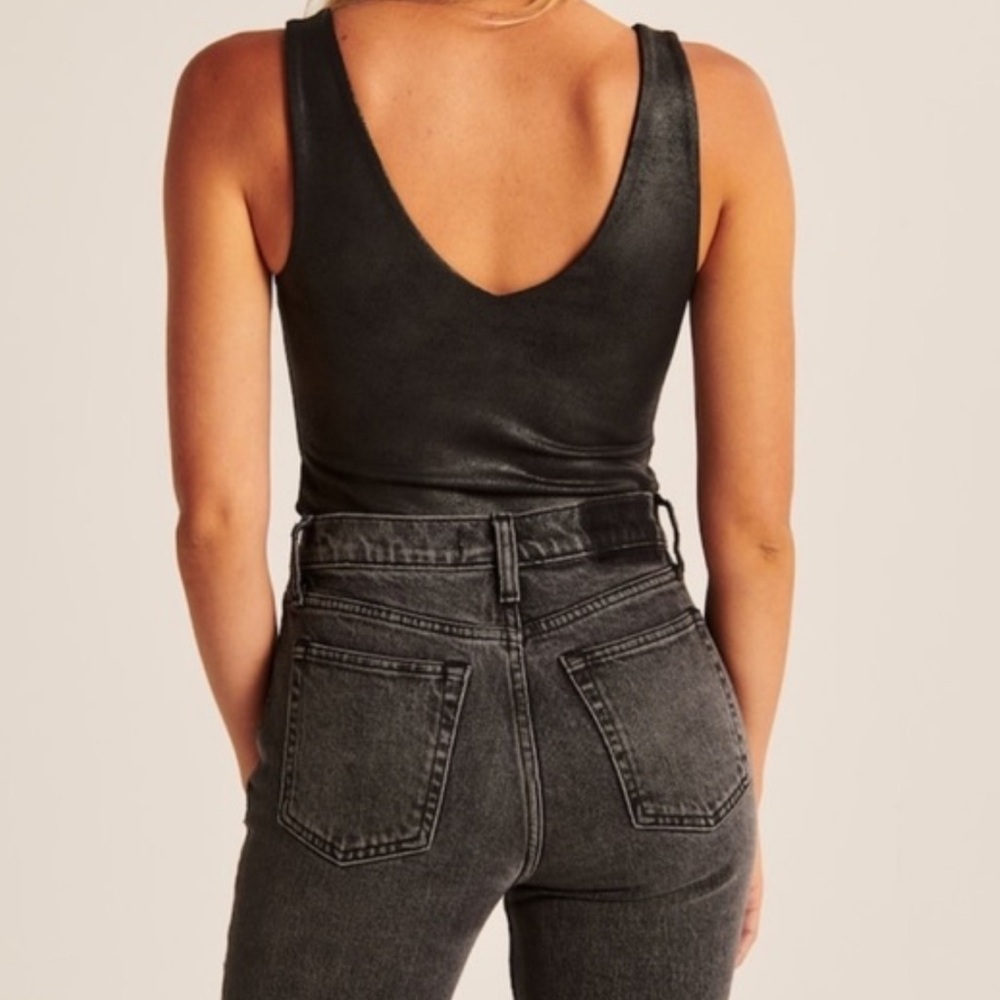 Abercrombie & Fitch Black Faux Leather Bodysuit Size Medium NWOT - Picture 9 of 9